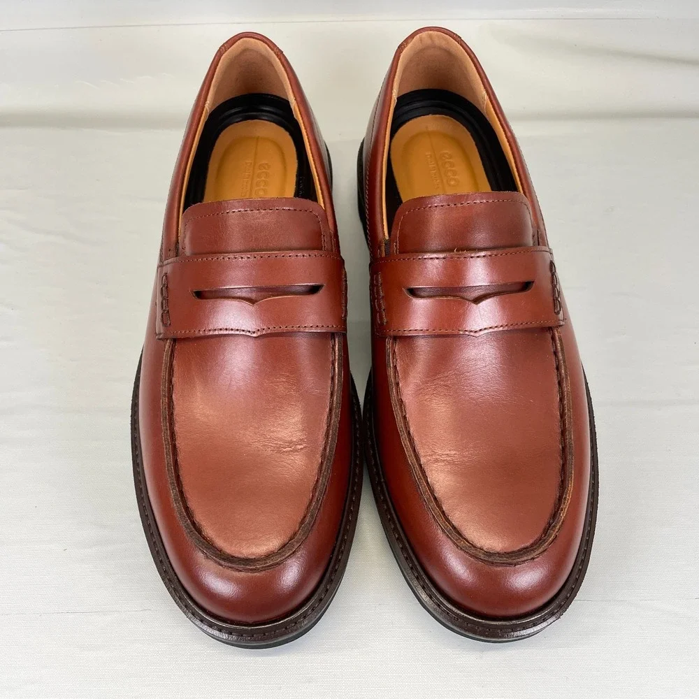 Ecco Metropole London Penny Loafers Mens Size 42 US 8 Brown Leather Dress Shoes